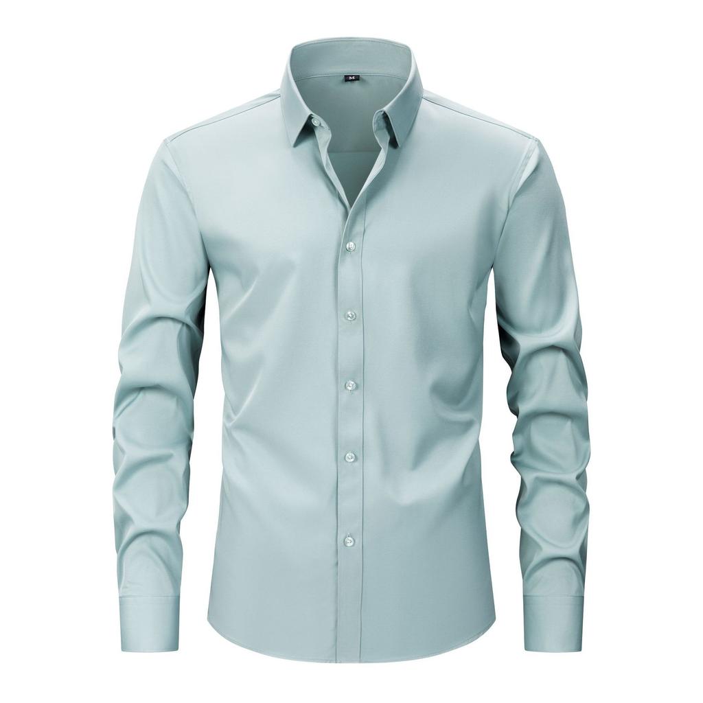 Herren Langarm Slim Fit Hemd mit Knöpfen Uni Schwarz