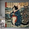 Japanese Cat Classic Vintage 1pc Pattern Shower Curtain Plus Hooks Waterproof Machine Washable Polyester Fabric Abstract