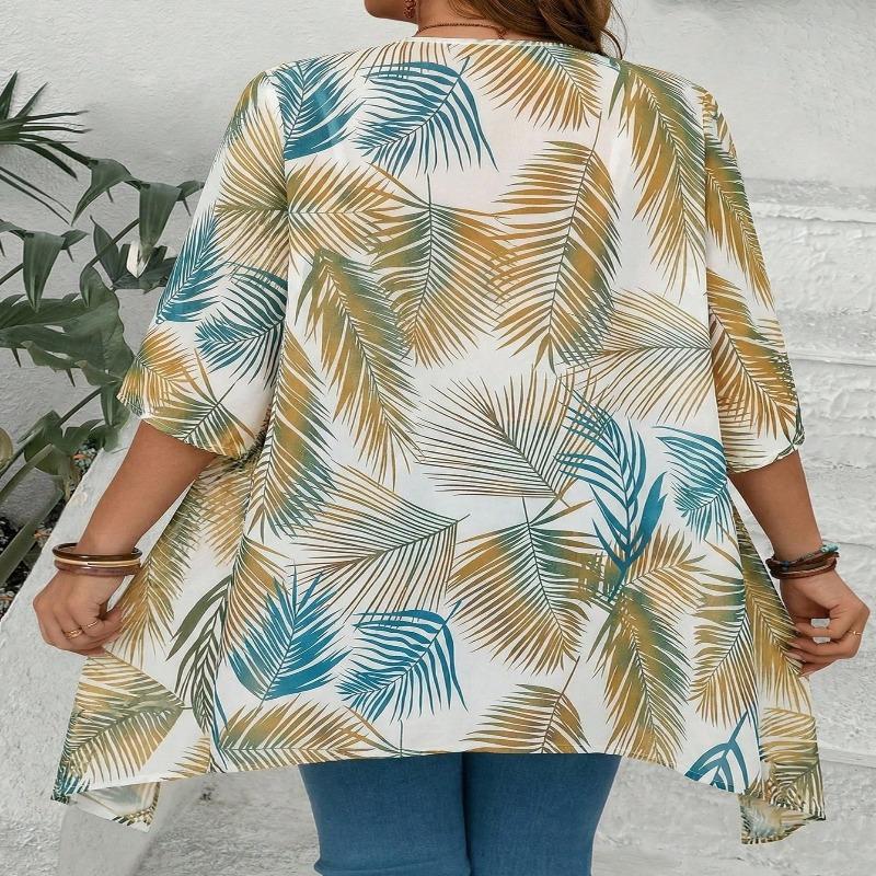 Women Summer New Tropical Print Chiffon Cardigan Vacation Style Loose Sun Protection Fashion Coat