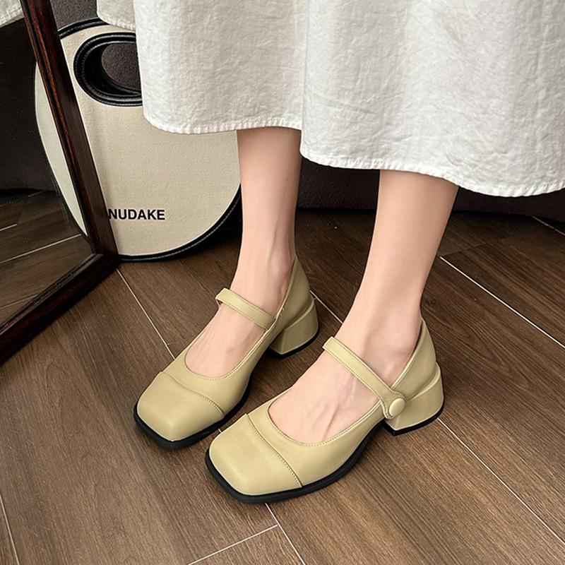 

2025 весна новинка ретро нежный темперамент фея Сяосянфэн неглубокий вырез модные туфли-лодочки на толстом каблуке Мэри Джейн женские 40 зелёный