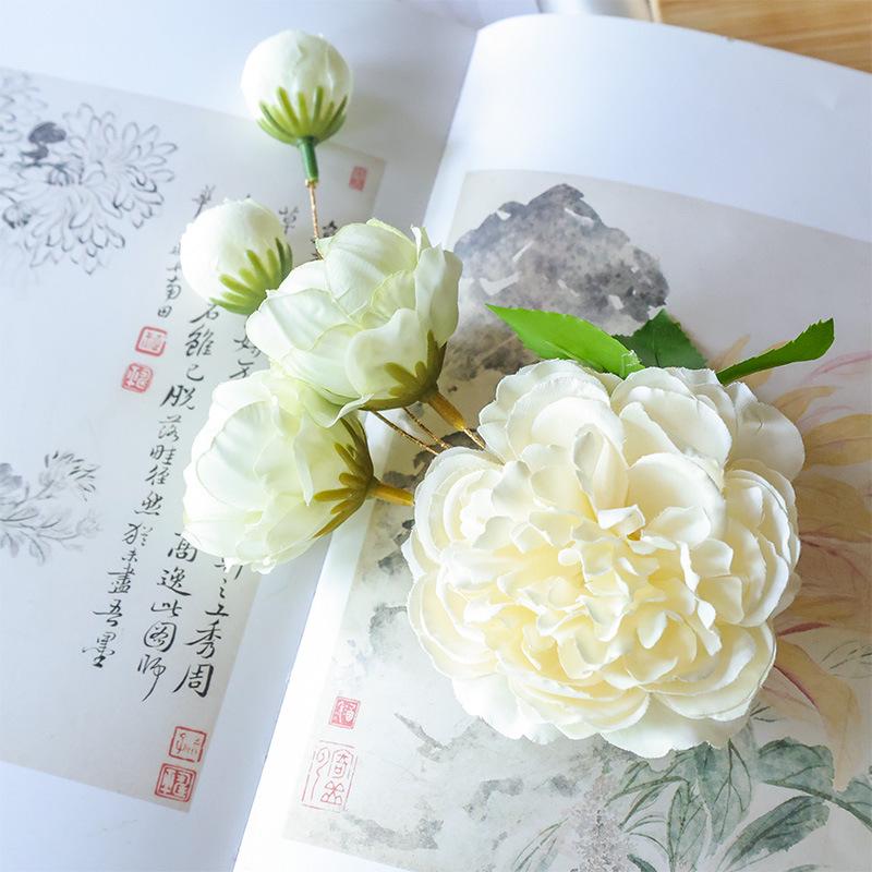 Vintage Seidenpfingstrosen Haarspange, Elegantes Hanfu Kopfschmuck-Accessoire