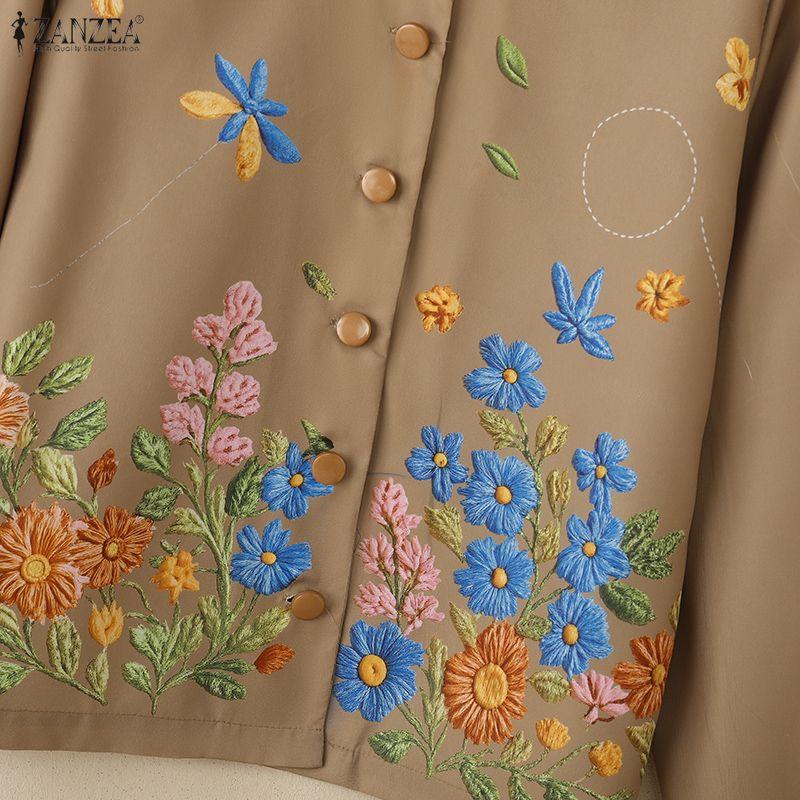 ZANZEA Women Round Neck Long Sleeve Loose Floral Print Blouse