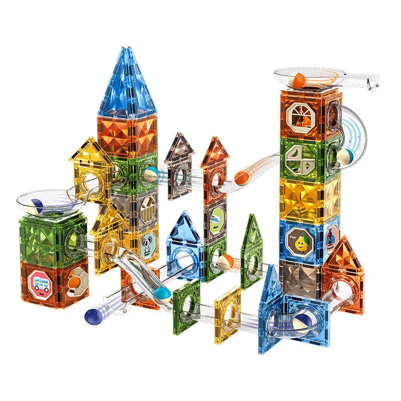 Digefei Magnetic Building Blocks: Educational Diamond Drill, Roller Ball Track, Colorful Lights, Strong Magnet, Pipe & Surface Sheets.
