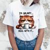 New Funny Cat IM Grumpy Deal with Is TShirt Short Sleeve O Neck Summer Casual Letter Printing Women TShirt Aesthetic Top Tee