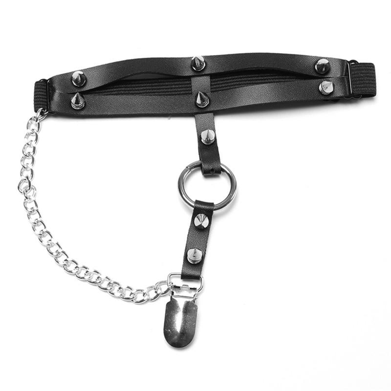Girls Leg Clips Punk Leg Garter Belt Thigh Clipss Black Body Clips Festival Rave Body Clips with Dangle Chain Decor