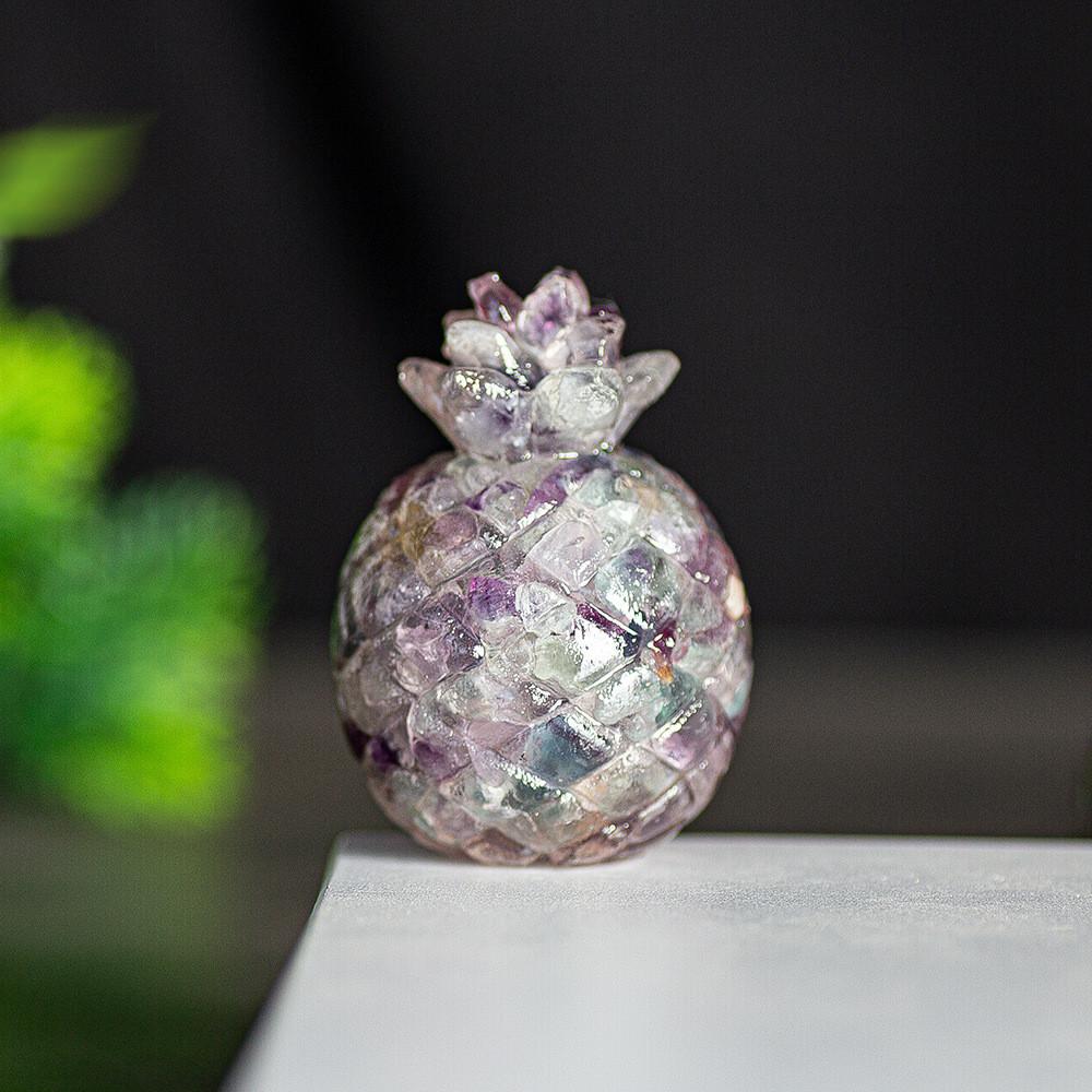 Natural Crystal Resin Pineapple Figurine With Lucky Symbol For Office Desk Decor Gift For Friends
