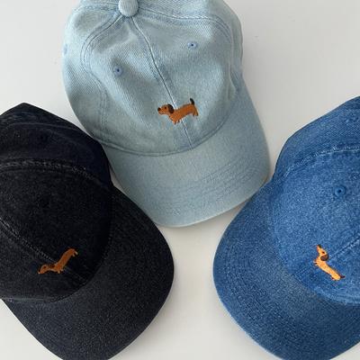 Embroidered Puppy Washing Denim Baseball Cap for Women In Spring and Autumn Japanese Big Head Circumference Showing Face Small Soft Top Baseball Cap