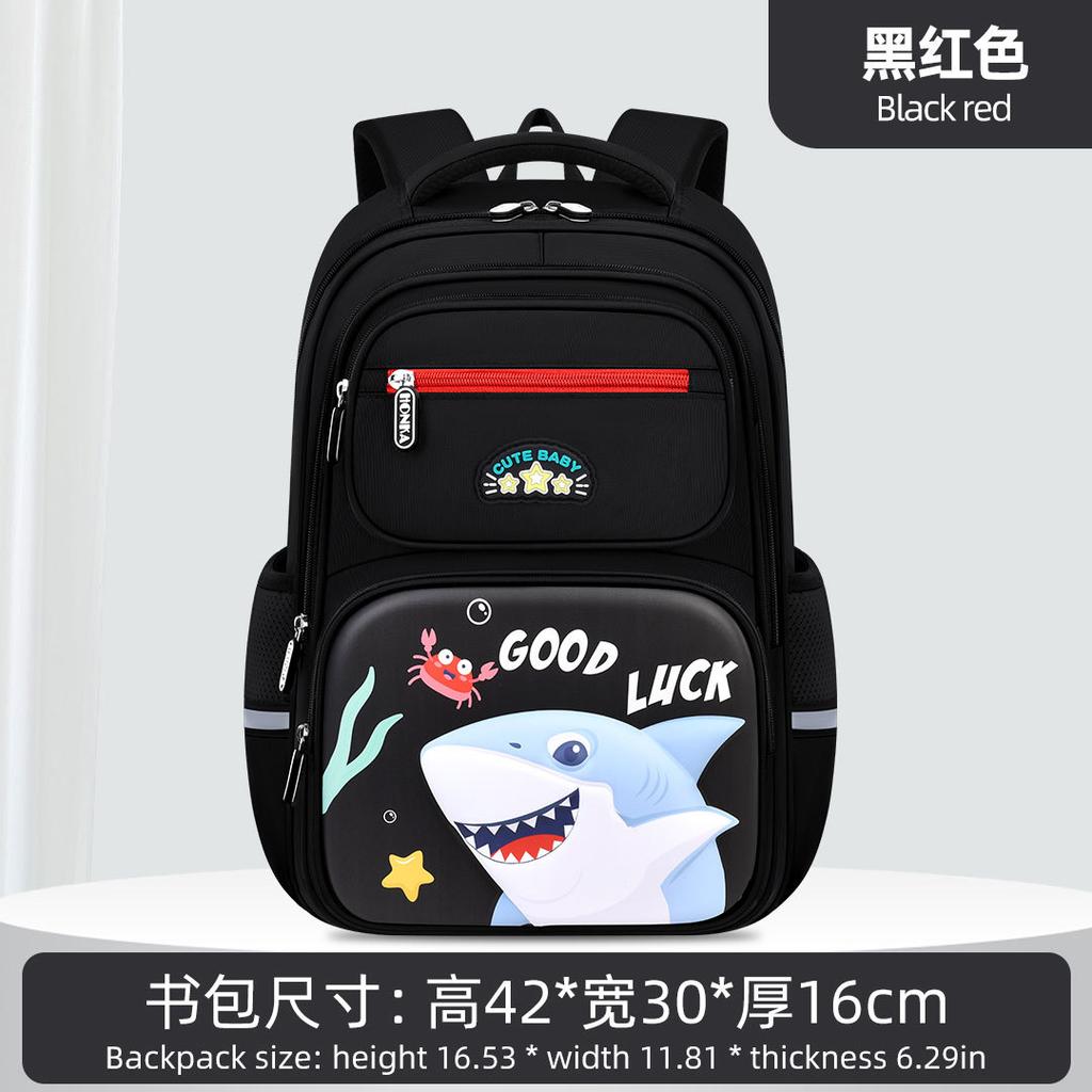 Elementary School Bag Three-Piece Burden-Reducing Backpack Boys Cartoon Shark Schoolbag 3Pcs Set