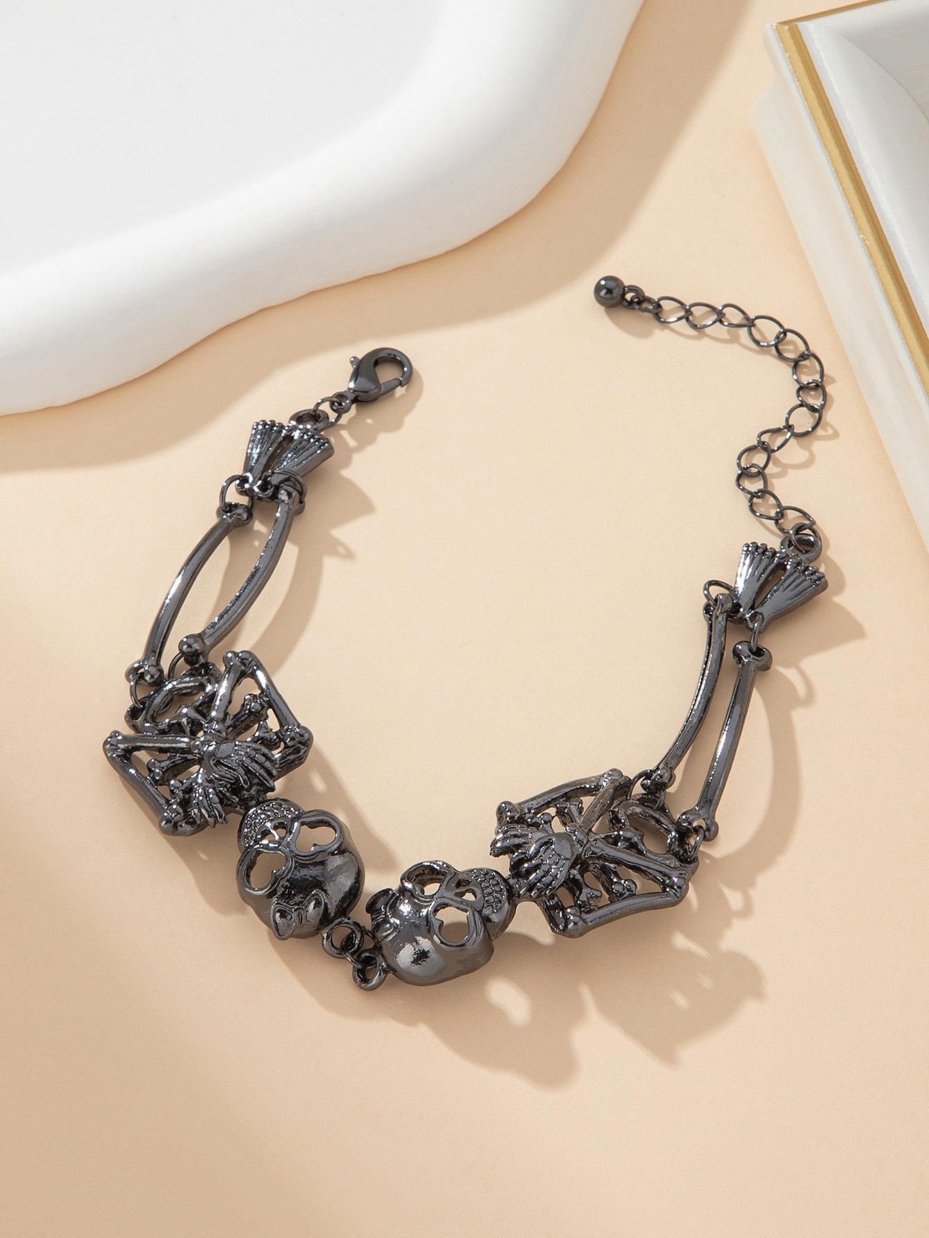 Унисекс Готский Браслет с Черепом Цвета Оружейного Металла: Ретро Европейский и Американский Хип-Хоп Стиль