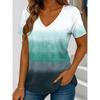 Damen Ombre Streifen Print T-Shirt, V-Ausschnitt Kurzarm Crop Tops, Blau Lila Braun Grün, Frühling Sommer