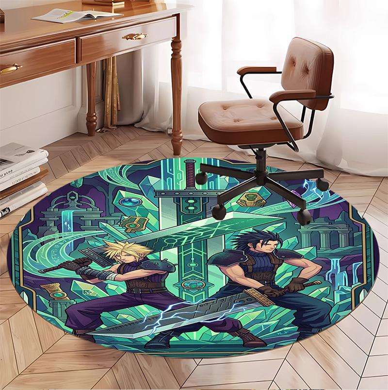 Final Fantasy Pattern Round Rug, Indoor/Outdoor Mat, for Picnic, Gameroom, Bedroom, Office, Living Room, Home Decor Carpet, Birthday Gift