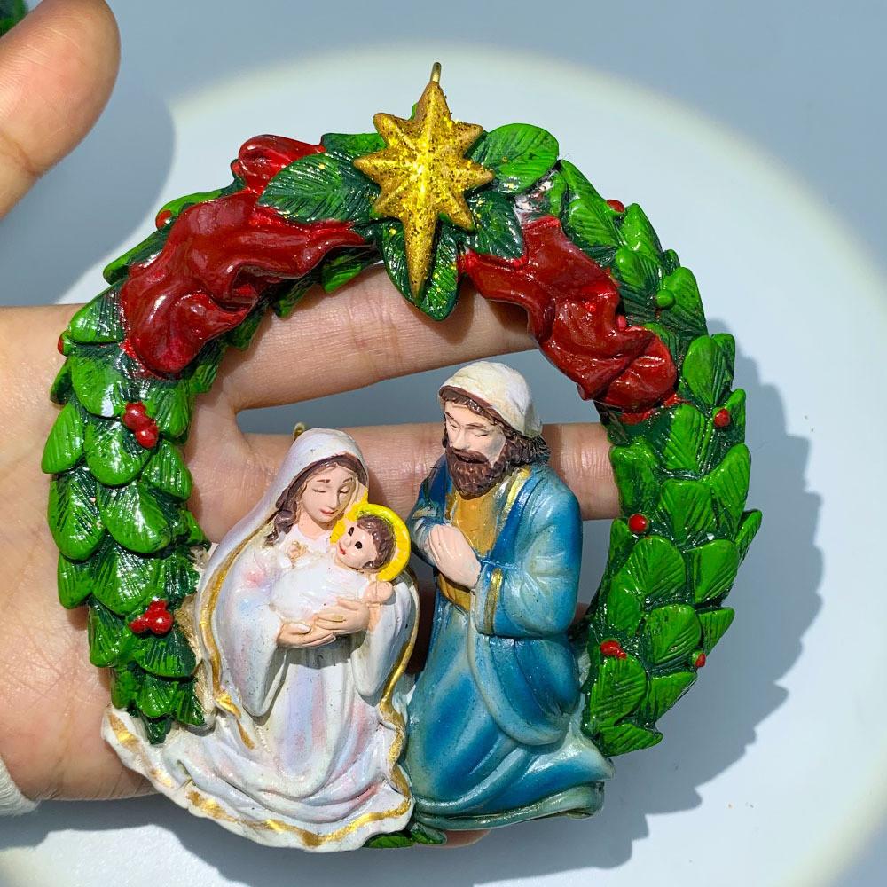 Beautiful Christmas Jesus Child Ornament With Colorful Resin Floral Design
