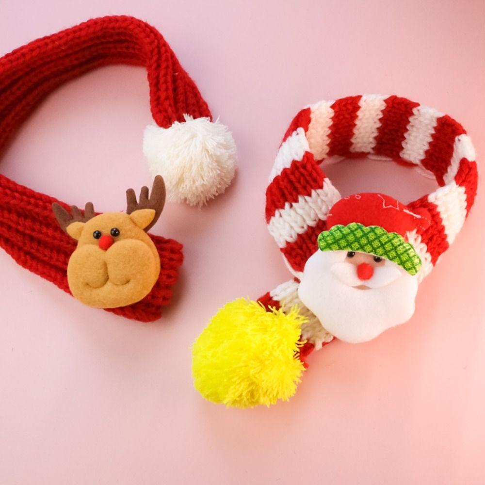 Elk Puppy Kitten Christmas Scarf Snowman Cartoon Pet Warm Knitted Scarf Thicker Cute Pet Color Blocked Scarf Keep Warmth