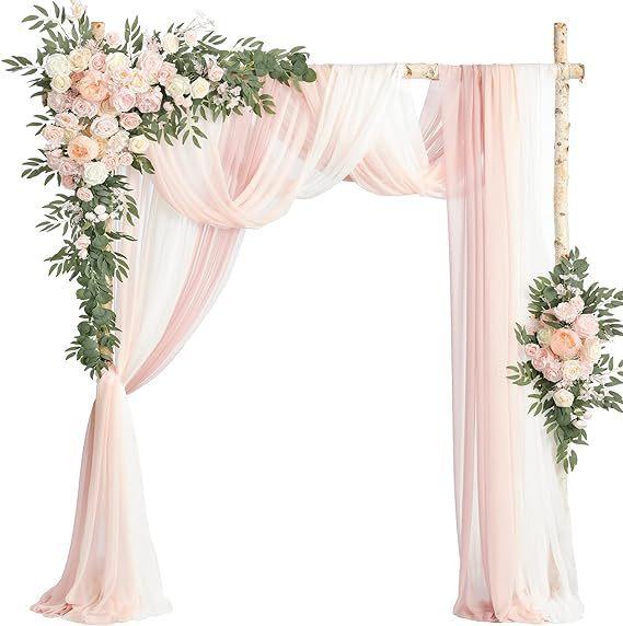 Luxury Wedding Arch Flower Six-Piece Set - 2 Pieces Flower Game 3 Pieces Curtain 1 Arch Suitable For Wedding Diy Decoration