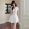 Academy style white simple shirt skirt polo collar dress women's small temperament versatile pleated short skirt summer