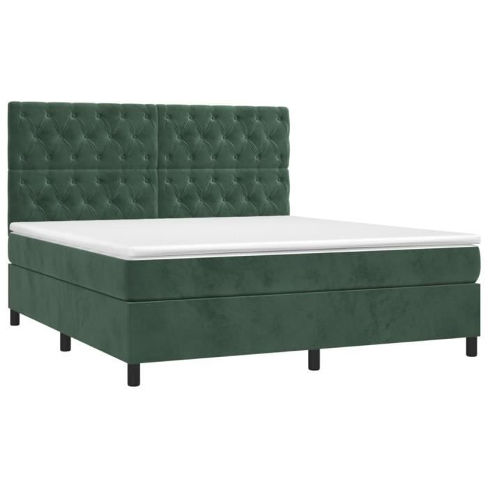 3143214 vidaXL Lit à sommier tapissier et matelas Vert foncé 160x200cm Velours