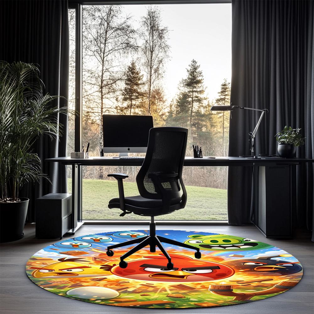 Angry Birds Printed Round Rug Carpet Chair Rug Area Rug Entryway Doormats,for Office Chair Living Room Bedroom Kitchen Room.