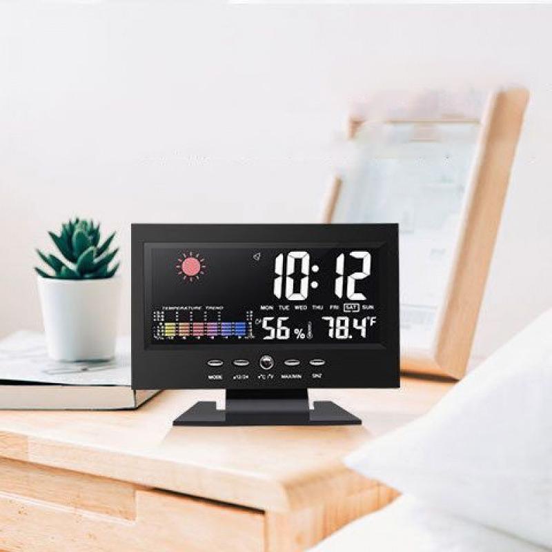 Backlit Digital Weather Clock, Voice Control, Date, Day of the Week, Temperature, Humidity, Weather Forecast, 12/24 Hour