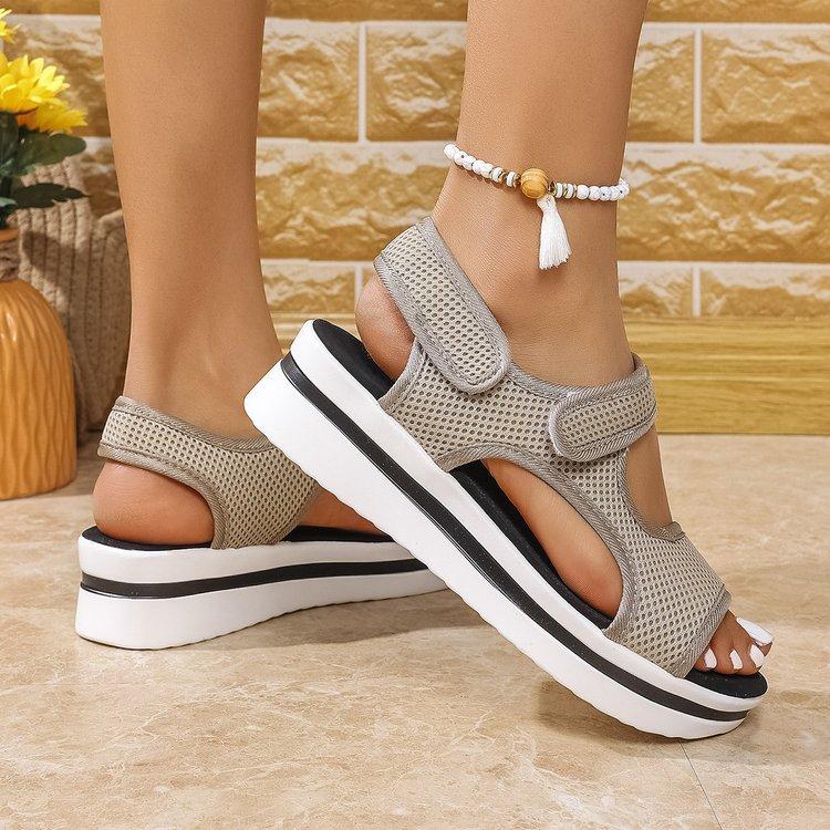 

Большой размер 43 спортивные сандалии на липучке с широкой полосой, лето 2025, толстая подошва, увеличивающие рост, женская обувь для внешней торговли 43 хаки