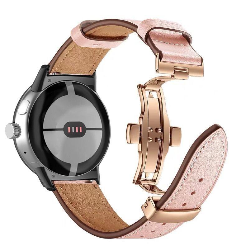 Genuine Leather Strap for Google Pixel Watch/Pixel Watch 2 Metal Butterfly Buckle Band Replacement Bracelet Watchband Accessories for Pixel Watch