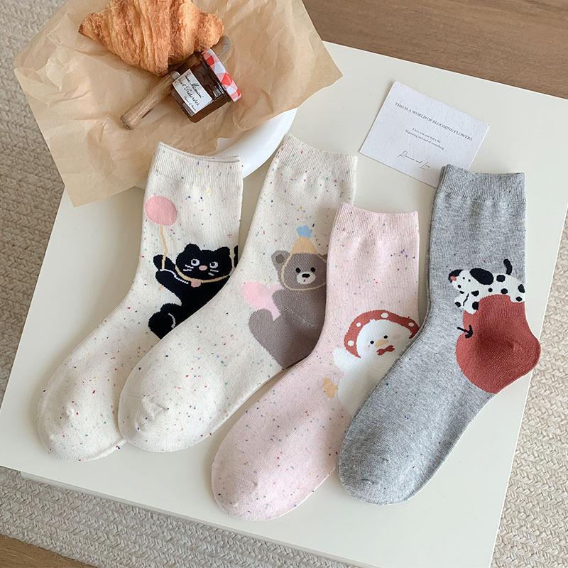 Women Socks Animal Cartoon Dog Lolita Kawaii Cute Socks College Style School Students Breathable Cotton Middle Tube Socks Gifts