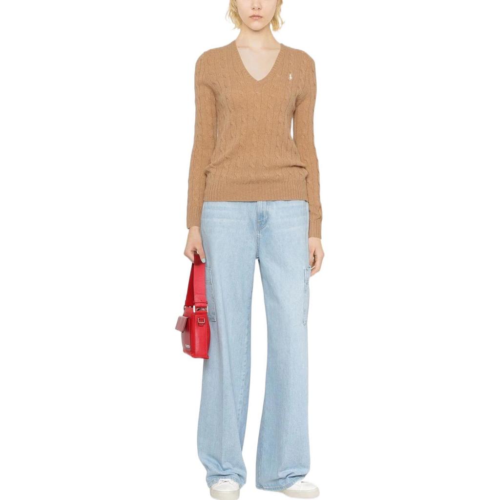 Polo Ralph Lauren FW22 Solid Color V-Neck Knit Long Sleeve Wool Sweater Women sweater Brown 211875832-008