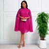 D400 Damen 2023 Mode Chiffon Fledermausärmel Übergröße Kleid