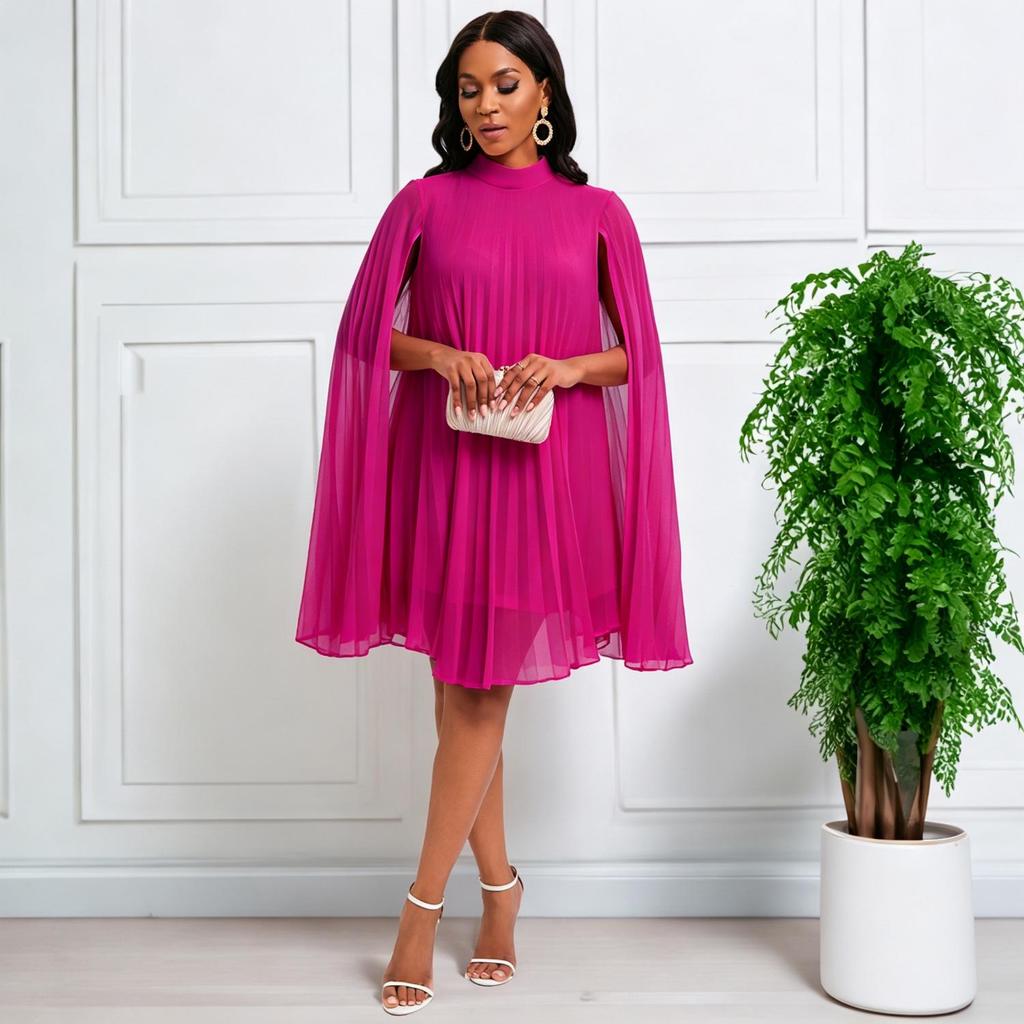D400 Damen 2023 Mode Chiffon Fledermausärmel Übergröße Kleid