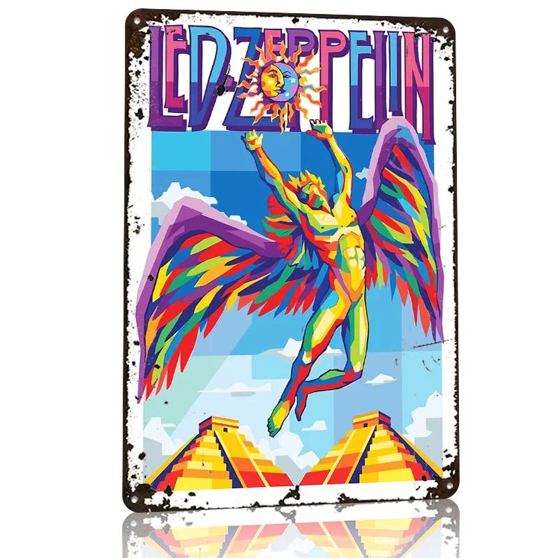 Led Zeppelin D Texture Metal Poster Customized Wall Art Tin Sign Gift for Mancave Luxury Decoration Home Decor Items Wand Deko