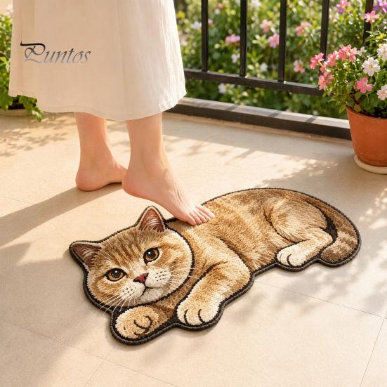 Cute Cat Floor Mat Bathroom Rug, Anti-Slip Absorbent Bath Washable Plush Tile And Wood Kitty Door for Entrance Kitchen Home Decor Anti-slip Rug