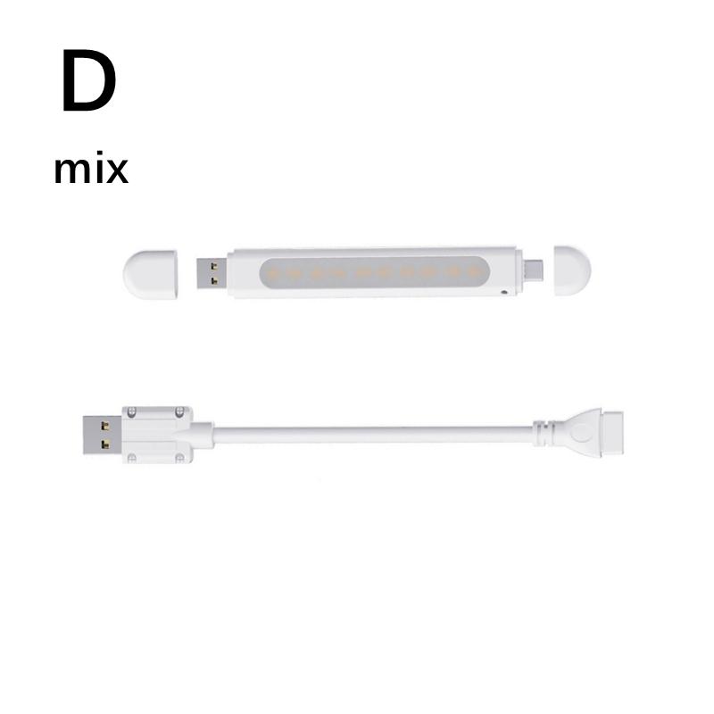 Mini Usb Led Night Light 8Leds Book Lamp Extension Pole Plug Adapter For Reading Notebook Power Bank Type-C And Usb Interfaces