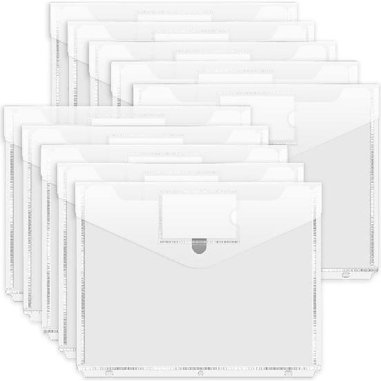 Forvencer Binder Pocket, 10 Pack Super Heavyweight Plastic Folders with Tight Closure, Folders with Pockets Side Loading, Binder Organizer, Binder