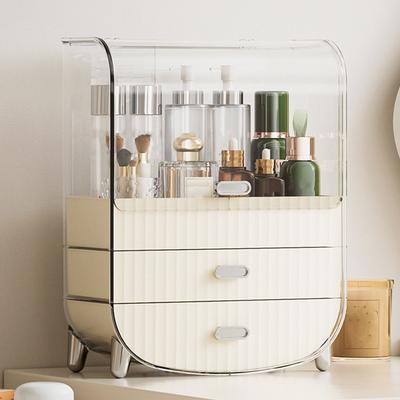 Organiseur de bureau à 2 tiroirs pour cosmétiques, boîte de rangement en plastique pour maquillage, pour chambre à coucher ou commode