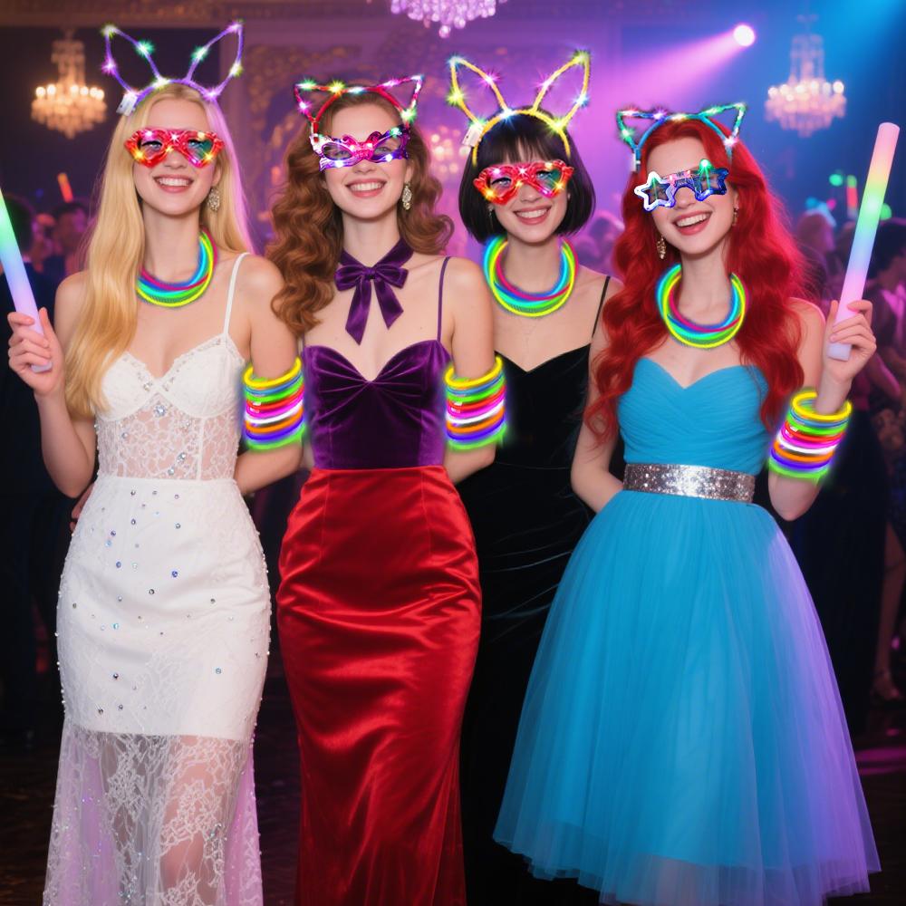 138pcs/Set Glowing Festival Party Kit - Includes 100 Glow Sticks, 12 Pairs of Neon Glasses, 20 Finger Lights, 6 Headbands, Chris