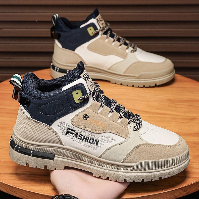Men's Martin Thick-sole Trendy Height-increasing Student Anti-slip Versatile Sports Casual High-top Skateboard Shoes.