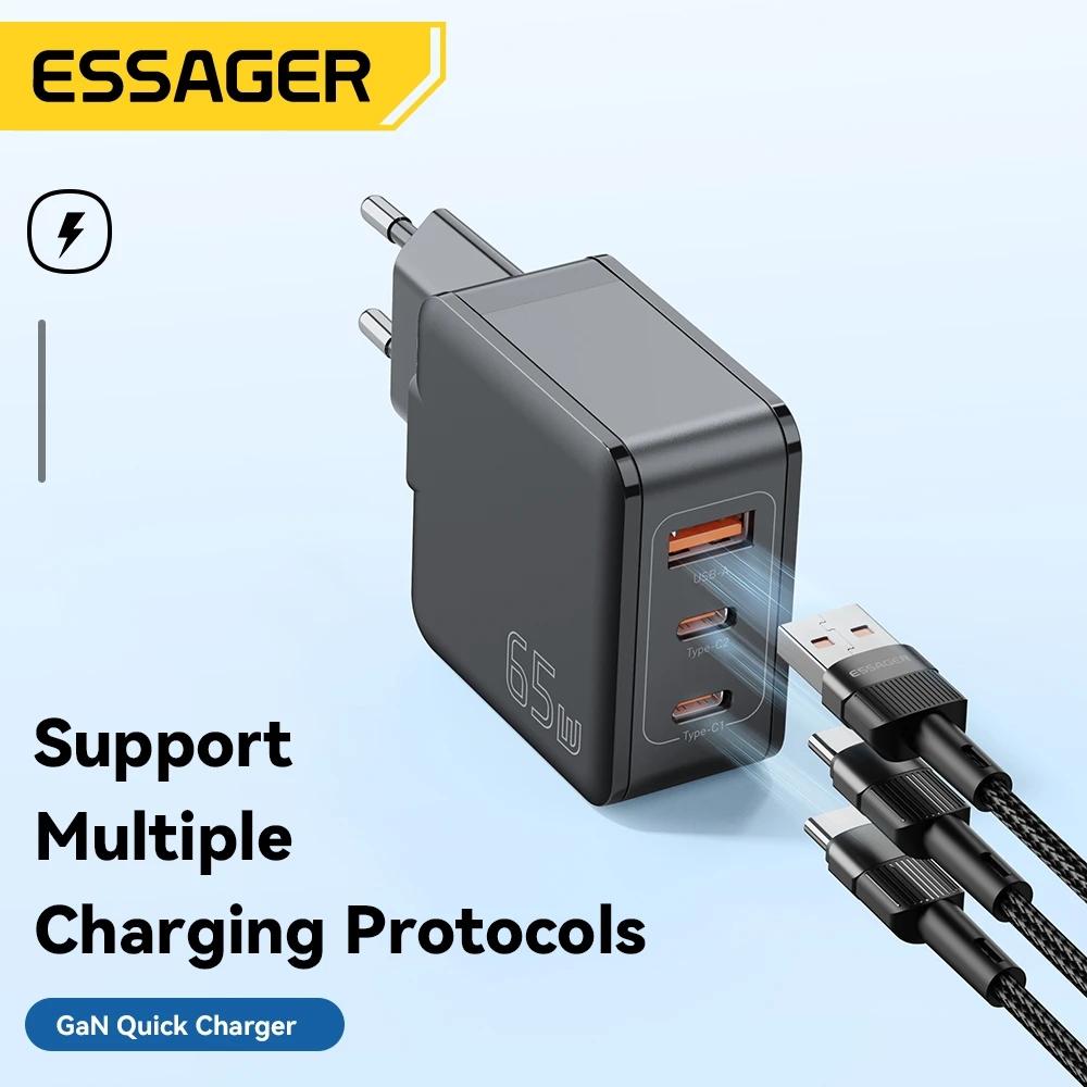 Essager PD65W GaN Charger 3 Ports Quick Charge 4.0 USB C Charger For iPhone 14 13 12 Pro Max For Xiaomi Samsung IPad Pro Charger