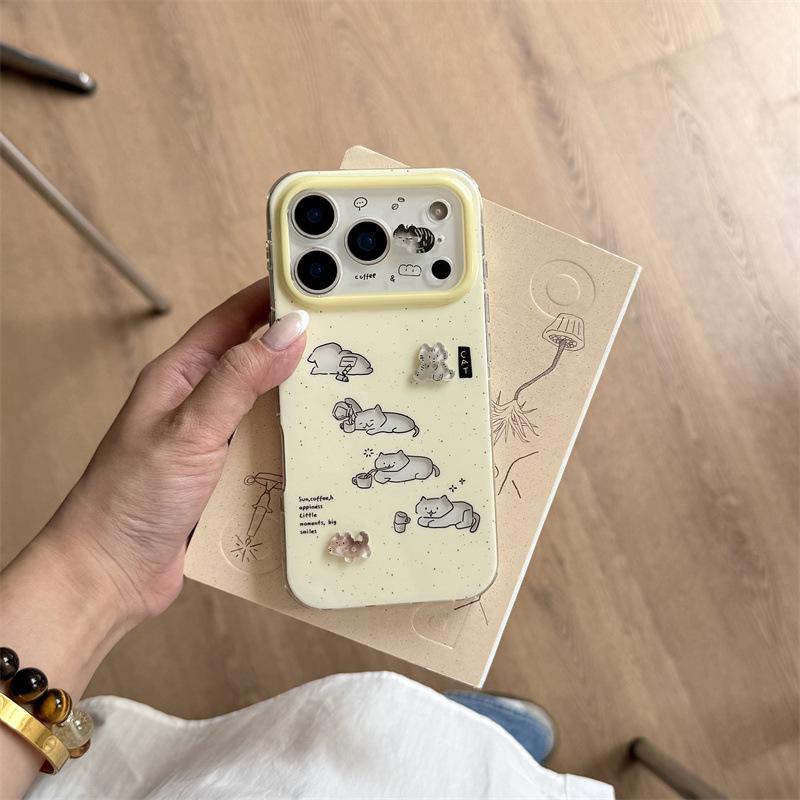 Custard Yellow Ink Splash Hollow Cat iPhone Case for 17/16ProMax/15Pro – Premium Feel