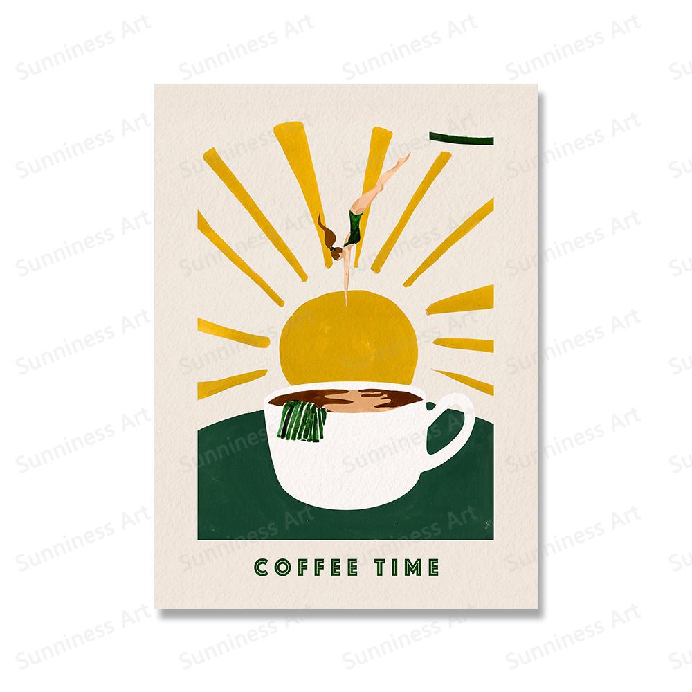 Coffee Lover Poster Fruit Sunflower Floral Print Wall Art Canvas Painting Animal Dog Pictures for Living Room Kitchen Home Decor