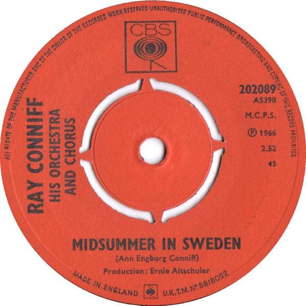 

7inch Record RAY CONNIFF HIS ORCHESTRA CHORU Midsummer In Sweden Somewhere My 202089 CBS 1966 UK Pop Used