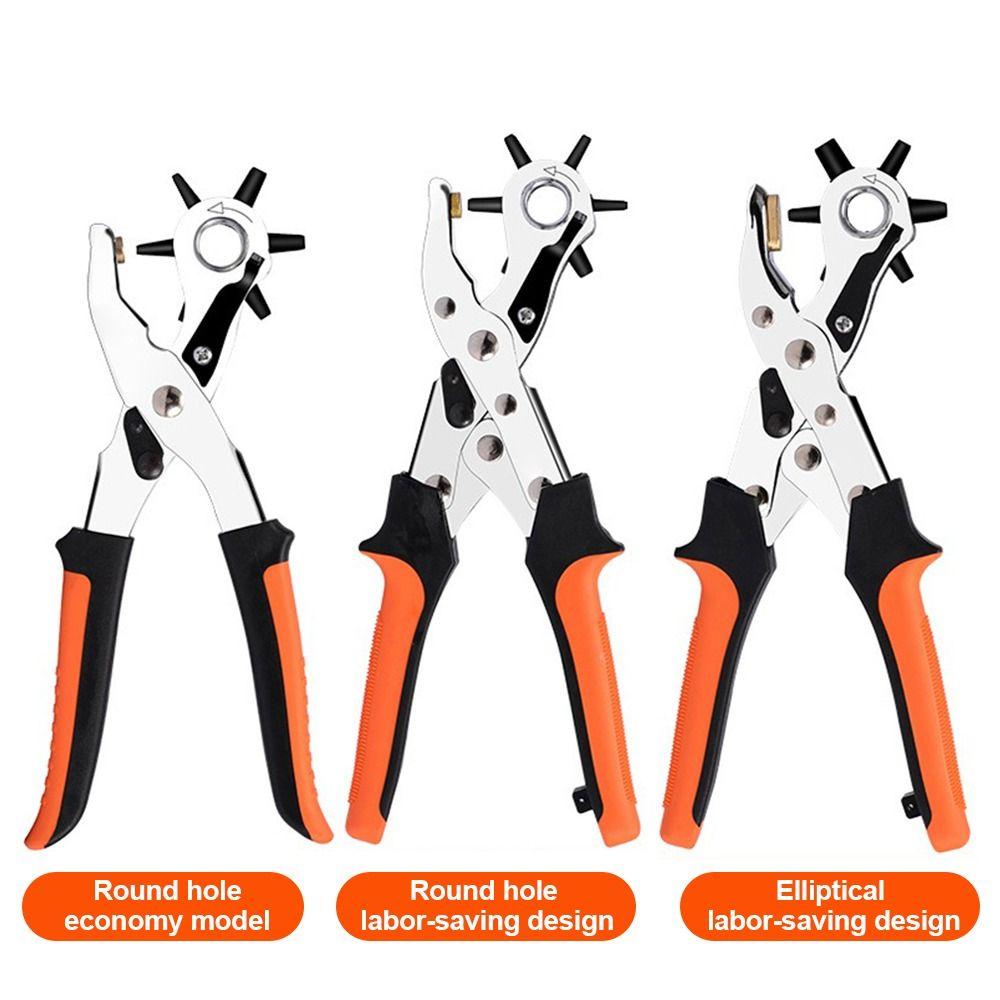 Useful Metal Leather Hole Punch Pliers Revolving Handheld Hole Punching Tool Ergonomic Handle Adjustable Eyelet Puncher