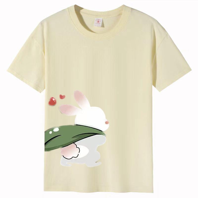 Damer Sommer Populær Kortarmet T-skjorte Bomull Pustende Løs Topp Trykket T-skjorte Casual