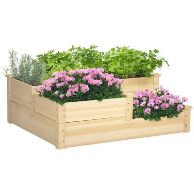 Raised Garden Bed with 3 Planting Boxes, 3-Tier Design, Open Bottom, 108 Cm X 88 Cm X 36 Cm, Natural