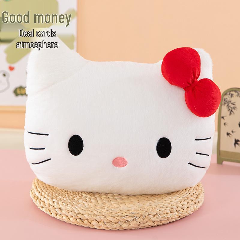 Межграничная плюшевая подушка-кошка Хелло Китти, коричнево-белая - Кукла-подушка для спины на офис/диван 40cm 0.4kg