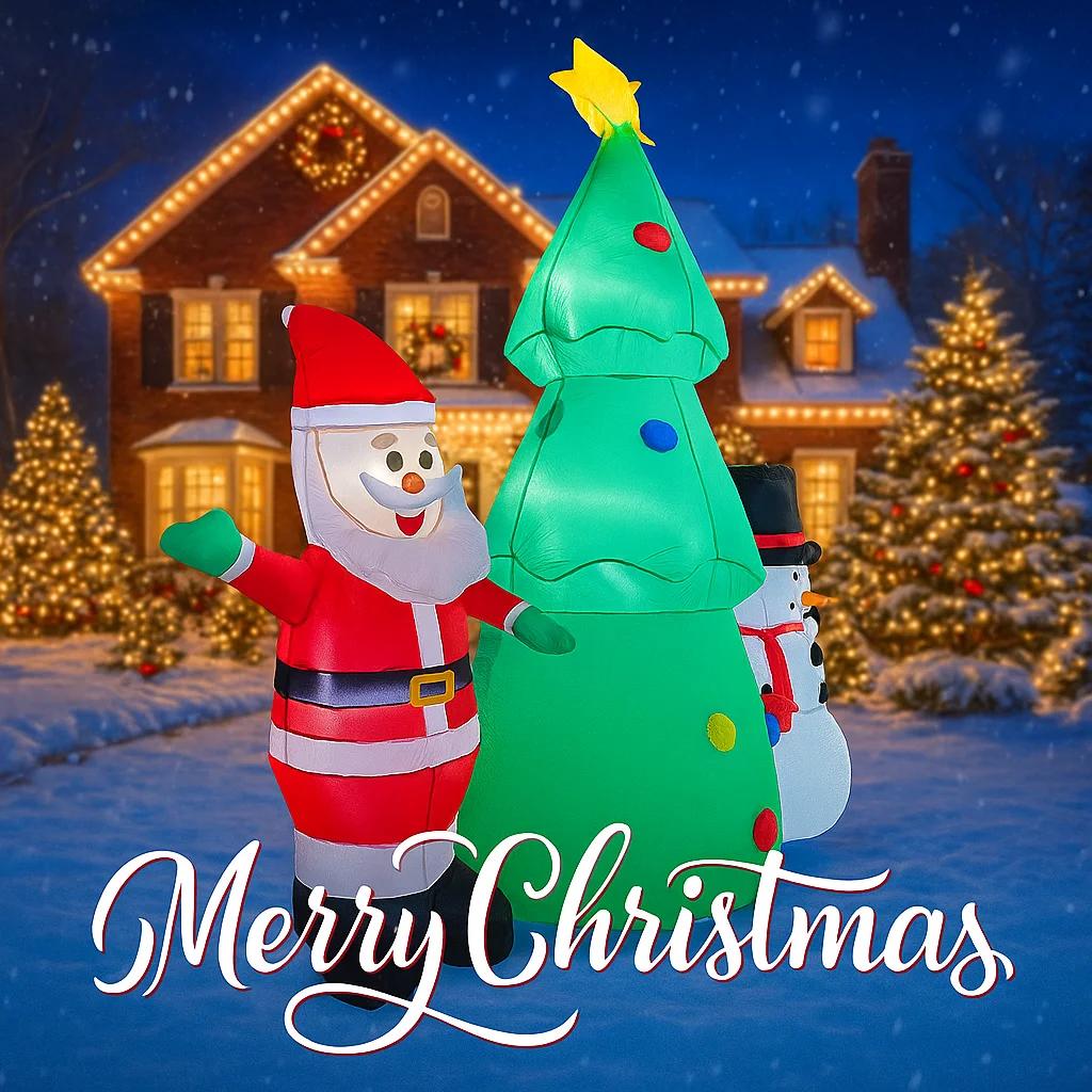 4.92FT Inflatable Toy Christmas Decor Set Santa Claus Tree Snowman Xmas Yard Supplies LED Christmas Home Ornament Festive Gift