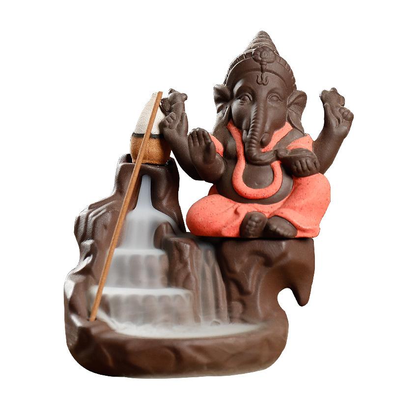 Elephant Flow Censer Purple Clay Ganesha Buddha Statue Buddhism Backflow Incense Burner Zen Tea Pet Home Decor