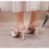 Fashion Women Pumps White Wedding Shoes Bride Luxury Satin Butterfly-knot Pointed Toe Adjustable Slingback Heels Elegant Women Heels
