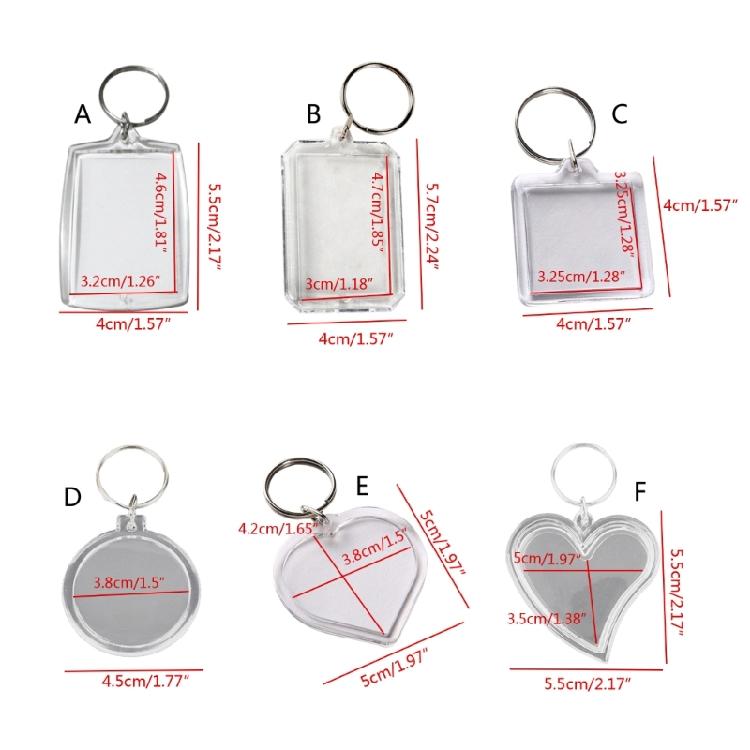 10 Pcs Various Shapes Acrylic Keychain Picture Frame Keyring with Split Rings