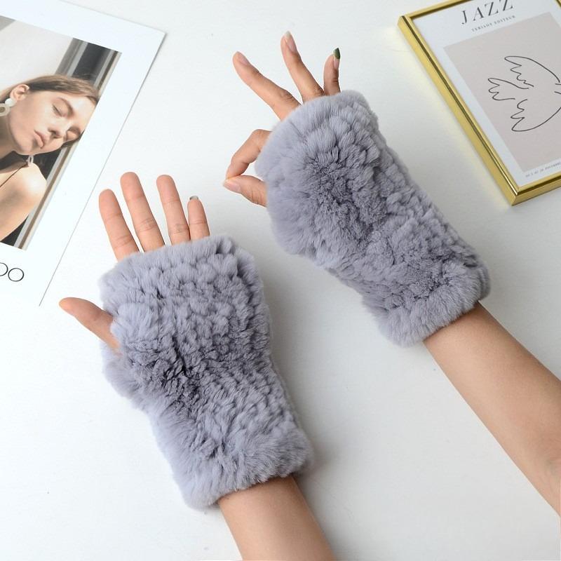 Women's Autumn and Winter New Fur Warm Fashion Half-Finger Gloves