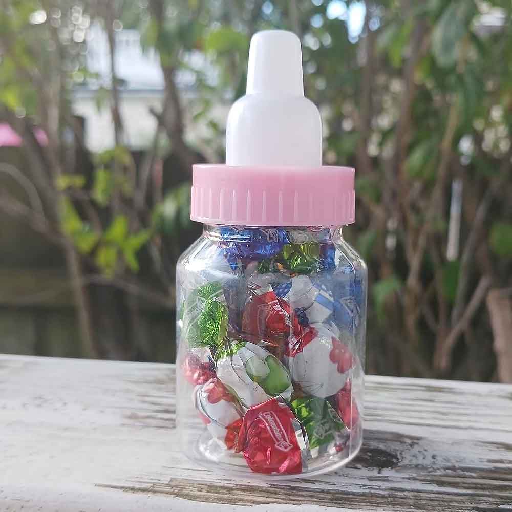 12pcs Mini Baby Bottles Candy Box with Sticker Label Baby Shower Favor Boxes Boys Girls Gender Reveal Party Chocolate Candy Box