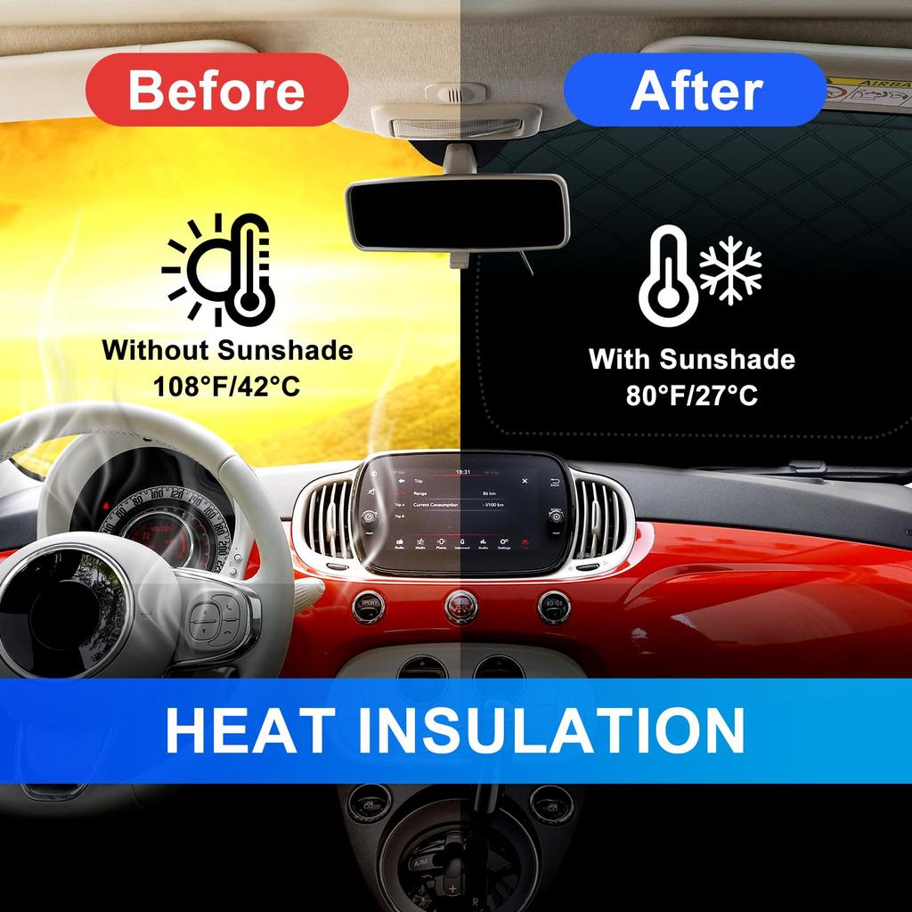KUNGKIC Sunshade for Fiat 500 and Abarth Front Window Sun Light Heat UV Heat Easy Easy Interior Accessories 595, Sunshade, Protection, Blocking,